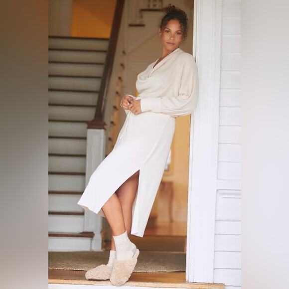 Anthropologie Daily Practice Cowl Neck Midi Dress Cream Sweater Dress Size XS - Picture 4 of 13